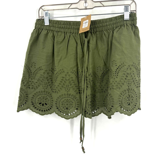 Earthbound Trading Co Eyelet Scalloped Hem Elastic Tie Waist Women Large NEW - Picture 1 of 8